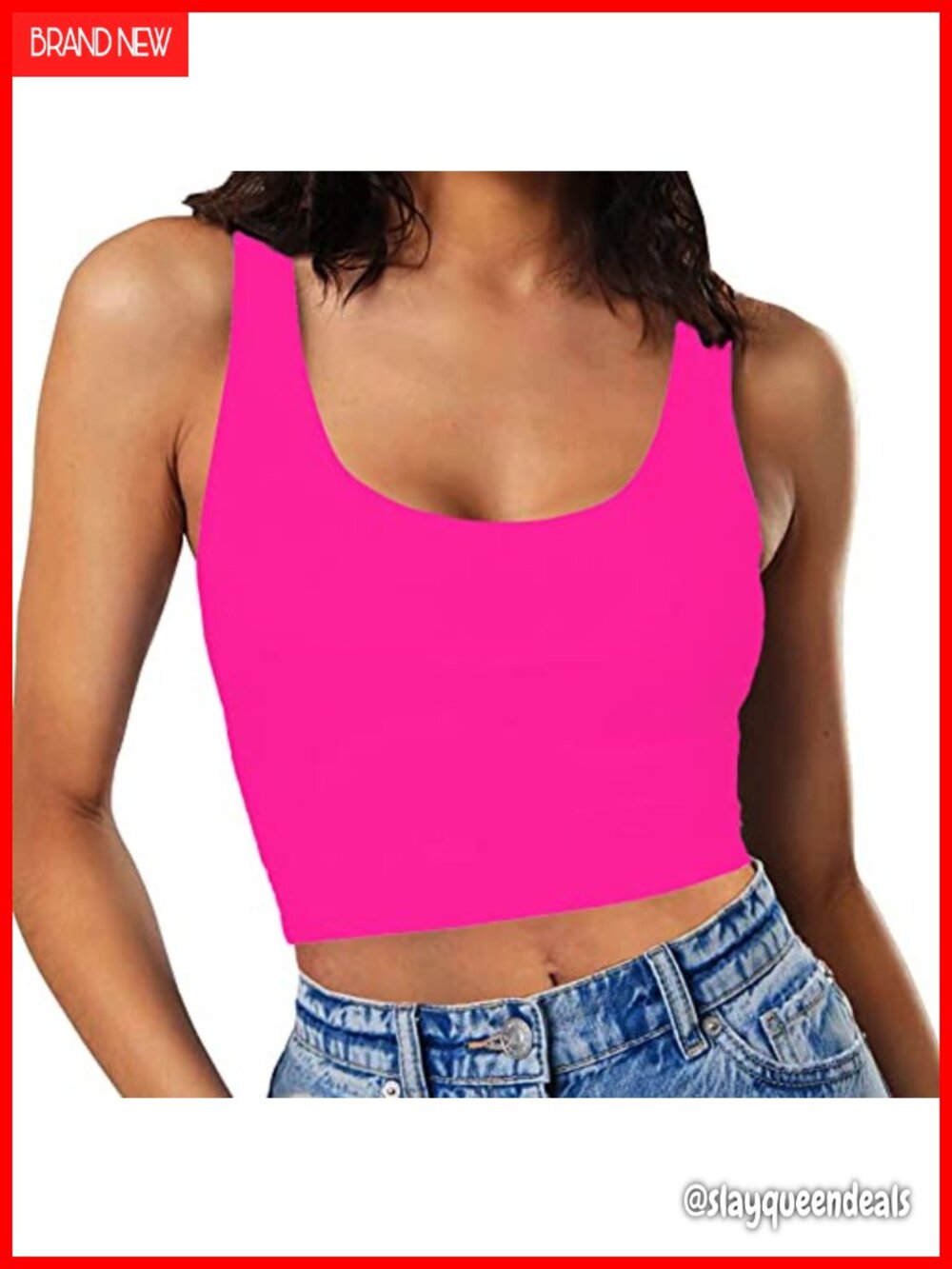 Sleeveless Crop Tank Top Double Layer Scoop Neck Slim Fit Spaghetti Strap